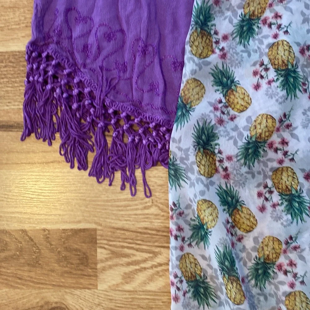 Miken lightweight bathing suit dress coverups, purple, and pineapple designs - Picture 4 of 9